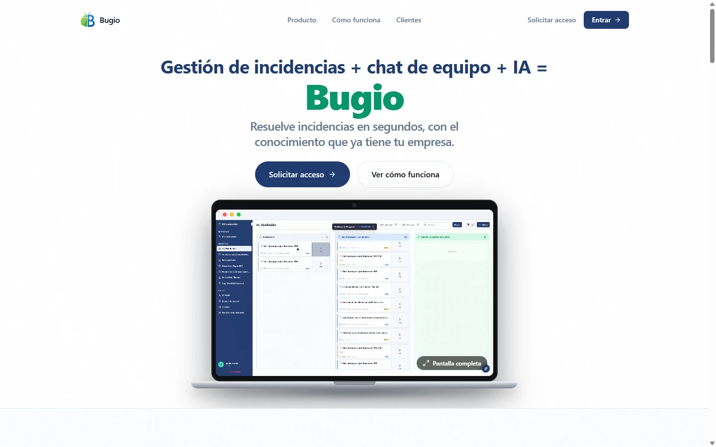 Web real de Bugio: gestión de incidencias + chat de equipo + IA